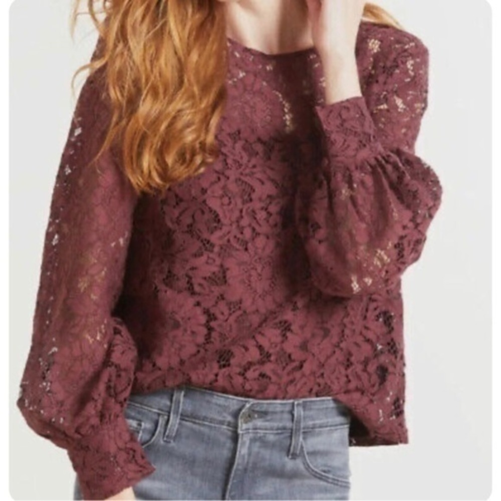 Allison Joy Lace Top Wine Burgundy AVIVA  Long Sleeve Sienna s shirt blouse NWOT